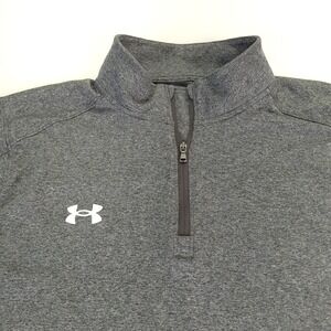 Under Armour Pullover Mens XL Loose Fit Gray White Logo Quarter Zip Athletic